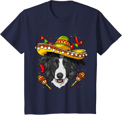Vista 35 de Cinco de Mayo Border Collie Hombres Mujeres Niños Sombrero Camiseta Negro