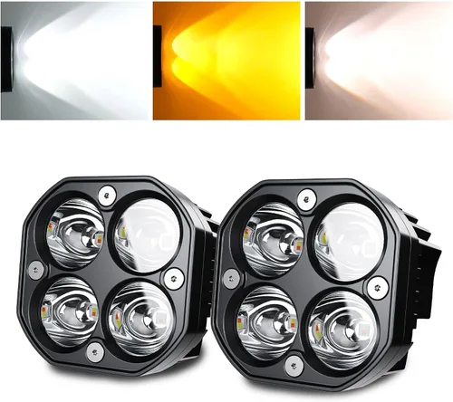 Vista 10 de 2 luces LED de trabajo de 3 pulgadas / 3 pulgadas, vainas estroboscópicas intermitentes de color blanco/ámbar con seis modos de luces antiniebla