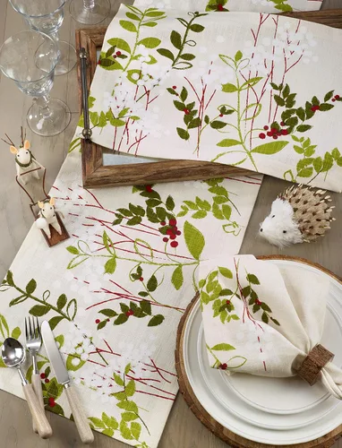 Vista 4 de Manteles individuales con estampado botánico navideño (juego de 4)