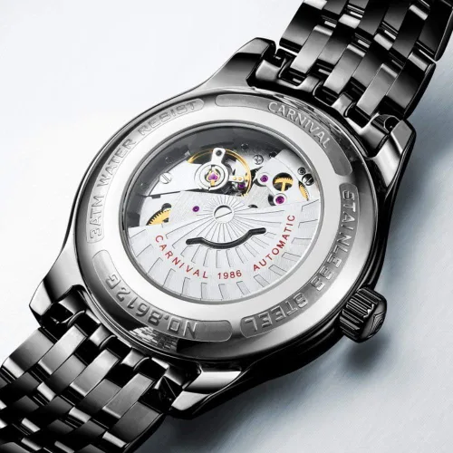 Vista 3 de Swiss Marca Mens estilo sencillo de vidrio de zafiro Reloj automático mecánico transparente Esqueleto pulsera