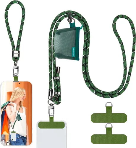 Vista 10 de HOTEMIA Cordón para teléfono y correas para la muñeca, cordón para celular ajustable cruzado con billetera desmontable, cordón para iPhone de 8mm
