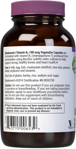 Vista 3 de Bluebonnet Cápsulas vegetarianas de vitamina K2, 100