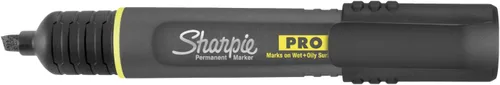 Vista 2 de Sharpie Marcadores permanentes profesionales, barril antivuelco, punta de cincel, color negro, marcas en superficies húmedas y aceitosas, 1 unidad