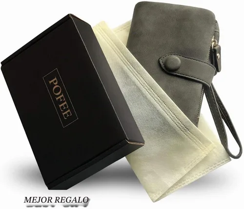 Vista 7 de PofeeXIO Cartera de cuero pequeña para mujer Bifold RFID con muñequera para damas, ranura para tarjetas, ventana para identificación, monedero
