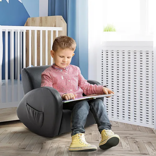 Vista 2 de Qaba Sofá mecedora para niños con bolsillo lateral, color gris