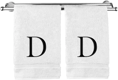 Vista 110 de Toalla de mano monogramada, regalo personalizado, juego de 2 - Toalla bordada con letra de bloque dorada - Extra absorbente 100% algodón turco