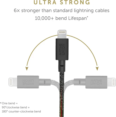Vista 3 de Native Union Cable de correa USB-A a Lightning, reforzado ultra fuerte de 4 pies [certificado MFi], cable de carga duradero con correa de cuero