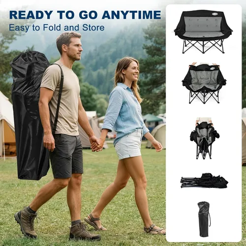 Vista 5 de Silla de camping doble acolchada para 2 personas, acolchada resistente