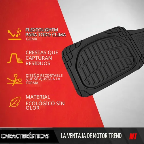 Vista 3 de Motor Trend Premium FlexTough Alfombrillas de piso traseras de goma Deep Dish, Alfombrillas de piso de ajuste universal para todo tipo de clima