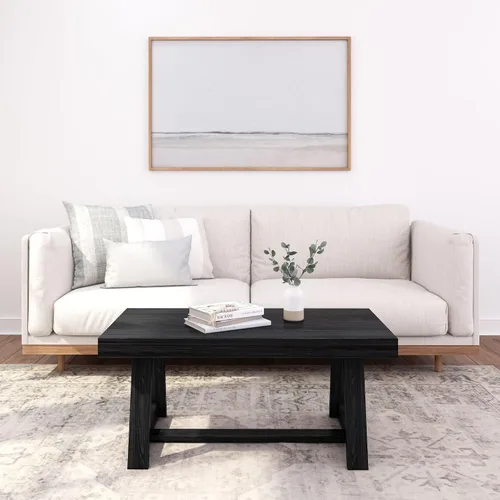 Vista 3 de Plank+Beam Mesa auxiliar rectangular clásica, mesa de centro de granja de 40 pulgadas, mini mesas centrales para espacios pequeños, mesa de té