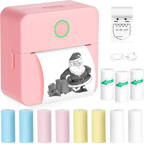 Vista 10 de Zeacool - Mini impresora de adhesivos, mini impresora térmica de bolsillo con 11 rollos de papel, impresora inalámbrica sin tinta Bluetooth