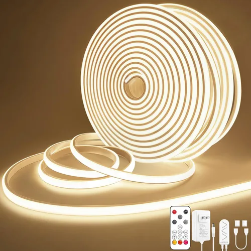 Vista 15 de Lamomo COB - Tira de luces LED Pro, 9.84 pies, color blanco cálido, regulable, autoadhesiva, con control remoto, flexible, cortable, impermeable