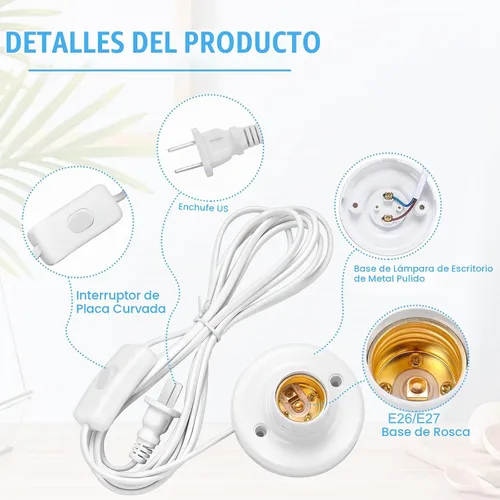 Vista 3 de 1 enchufe de luz de 9.84 pies con cable E26/E27 con interruptor de encendido/apagado, extensión de cable de luz colgante, para iluminación