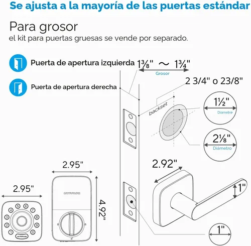 Vista 9 de ULTRALOQ U-Bolt Pro WiFi - Cerradura inteligente con manija, juego de cerradura de puerta sin llave con huella digital y palanca, cerradura