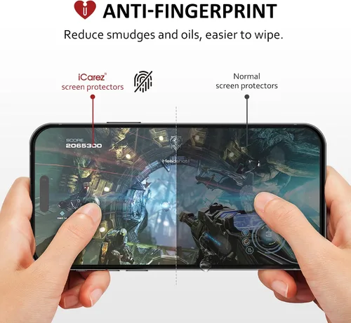 Vista 4 de iCarez Protector de pantalla de vidrio templado para iPhone 15 Pro Max de 6.7 pulgadas 2023 (paquete de 2) compatible con fundas, cobertura