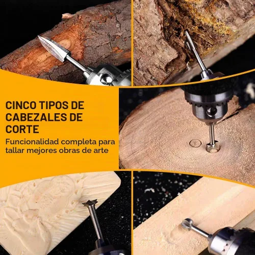Vista 5 de Juego de brocas de tallado de madera compatible con Dremel herramienta rotativa 5 diferentes accesorios de taladro de grabado, herramienta