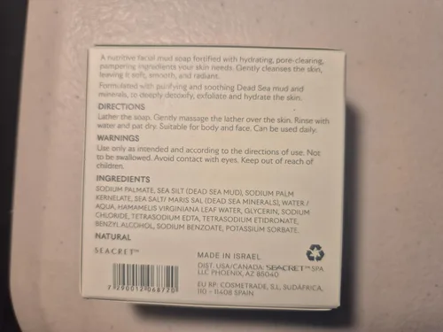Vista 8 de SEACRET Dead Sea Mud Soap Bar - Deep Pore Purifying & Refining Facial Cleanser with Minerals and Witch Hazel, Natural Spa Bar for Normal to Oily