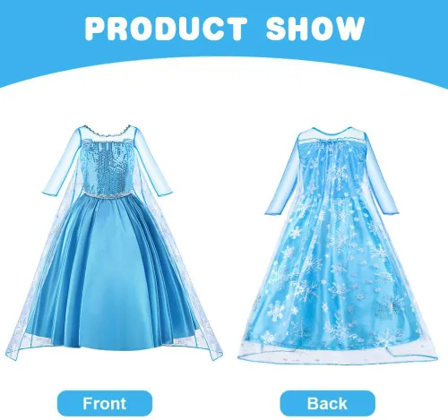 Vista 5 de AOMIG Disfraz de princesa, vestido de princesa con accesorios, vestido de princesa para niñas de 3 a 8 años