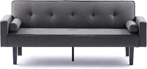 Vista 9 de Sofá cama de tela moderna, sofá biplaza convertible con 2 almohadas y reposabrazos, sofá reclinable plegable de 75 pulgadas con patas de madera