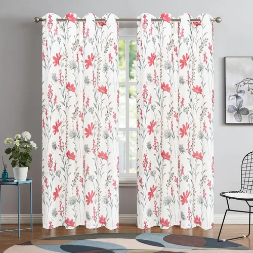 Vista 10 de July Joy Cenefa de Cocina Estampada con Textura de Lino de 18 Pulgadas Diseño Floral de Hojas Estilo Casa de Campo Juego de Paneles de Cortina