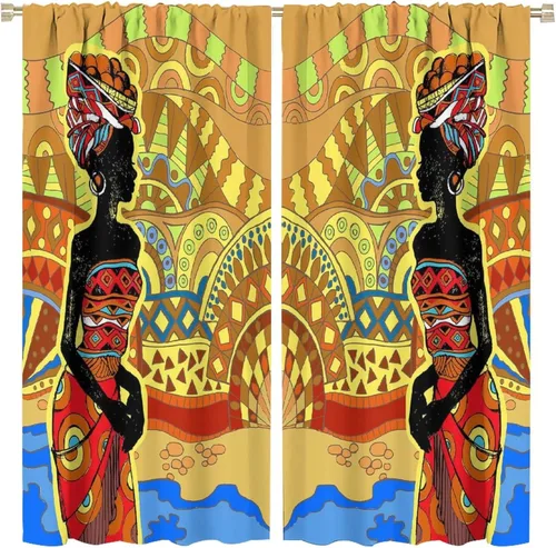 Vista 17 de Cortina de mujer africana, con estampado étnico tribal y étnico, reducción de ruido, para dormitorio, sala de estar, cortinas con aislamiento