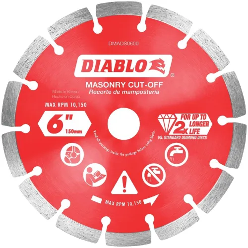 Vista 5 de Disco de corte segmentado de diamante Diablo para mampostería, hormigón, ladrillo y bloque - Diámetro de 4", Kerf de 2.2mm, 15250 RPM máx.