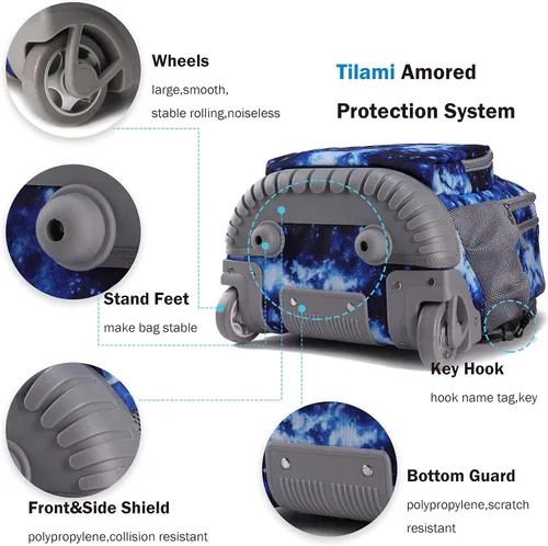 Vista 6 de Tilami Mochila con ruedas, mochila para laptop de 19 pulgadas con ruedas y lonchera