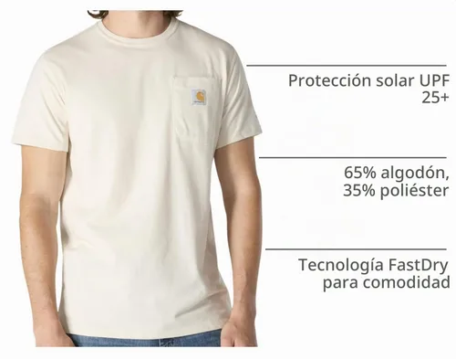 Vista 4 de Carhartt Force - Camiseta de manga corta, con bolsillo, de ajuste holgado y peso medio para hombre Malt