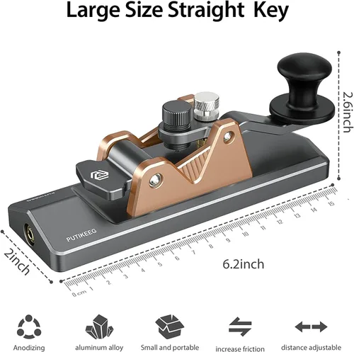 Vista 6 de Mini CW Key Morse Radio HAM Big Double Paddle Código Morse Llave Cuerpo de aleación de aluminio con base de altavoz Gris