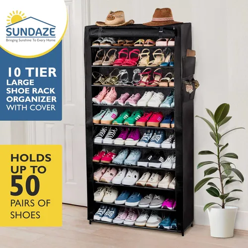 Vista 3 de Sundaze Zapatero con cubierta - Estante para zapatos de 10 niveles para entrada de puerta frontal, organizador de zapatos alto y resistente