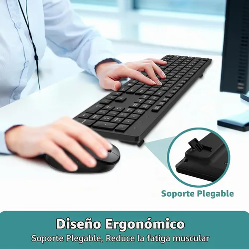 Vista 5 de LeadsaiL Combo de teclado y mouse inalámbricos, teclado ergonómico de tamaño completo para computadora, teclado inalámbrico de 2.4GHz, mouse