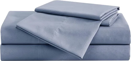 Vista 3 de LONDON FOG Garment - Juego de sábanas lisas de microfibra lavada de 3 piezas, tamaño individual, con temática sólida, bolsillo profundo, para Azul