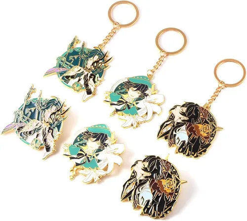 Vista 4 de SONGCHANGJEWELRY Genshin-I HuTao Cosplay Keychains Anime Figure Chain Gifts for Boys Girls on Birthday