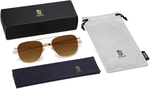 Vista 5 de SOJOS Gafas de sol polarizadas cuadradas pequeñas de aviador para mujeres y hombres, clásicas de doble puente aviadores SJ1179