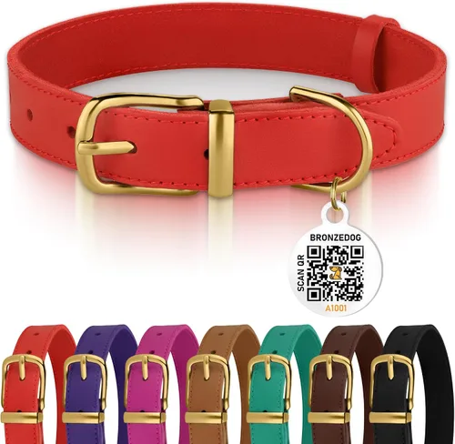 Vista 13 de BRONZEDOG Collar de cuero para perro con hebilla de metal, collares básicos duraderos para perros pequeños, medianos y grandes