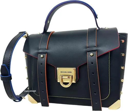 Vista 6 de Michael Kors Manhattan - Bolso de mano de cuero con ribete de contraste negro mediano, Negro