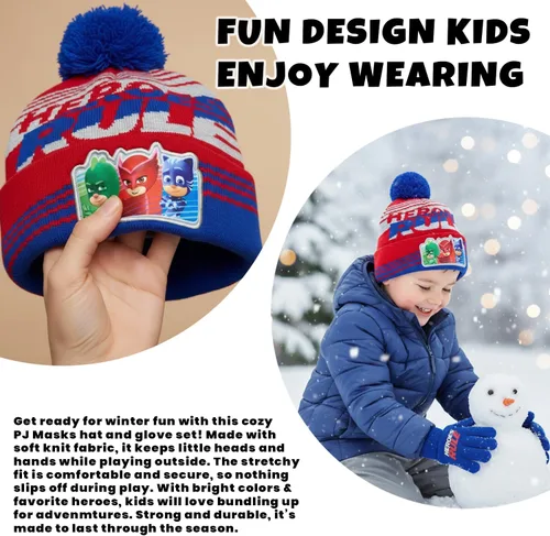 Vista 5 de PJ Masks Conjunto de gorro de invierno y 2 pares de guantes o mitones (edad 2-7)