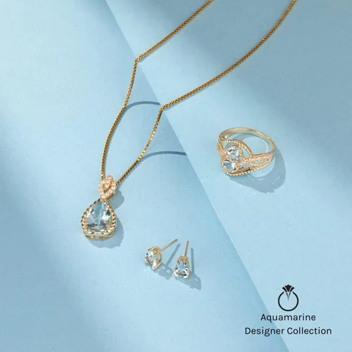 Vista 6 de Dije de diamante aguamarina de 0,75 quilates y oro blanco de 14 quilates, con forma de corazón.