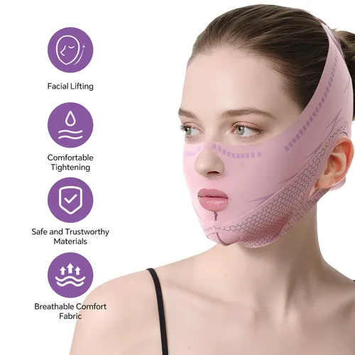 Vista 9 de Máscara de elevación de barbilla con línea V, correa de barbilla reductora de doble barbilla para dormir, máscara de estiramiento facial