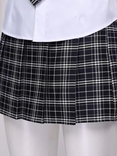Vista 7 de MSemis Vestido de anime japonés para mujer, para cosplay, escuela, camisa plisada, uniforme escolar, lencería
