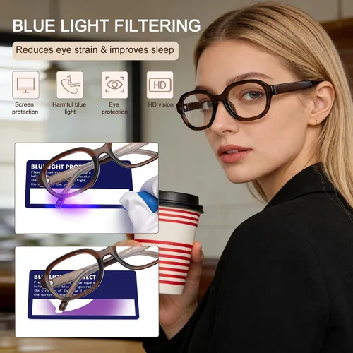 Vista 4 de Dollger Lentes ovalados de luz azul para mujeres y hombres, de gran tamaño, lindos retro de los años 90, grandes y elegantes con bloqueo de luz