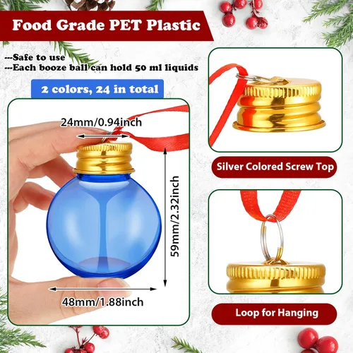 Vista 3 de Patelai 24 Piezas Bolas de Bebida de Navidad Adorno de Vaso de Chupito Adornos de Árbol de Navidad de Plástico Rellenables Bombillas de Botella
