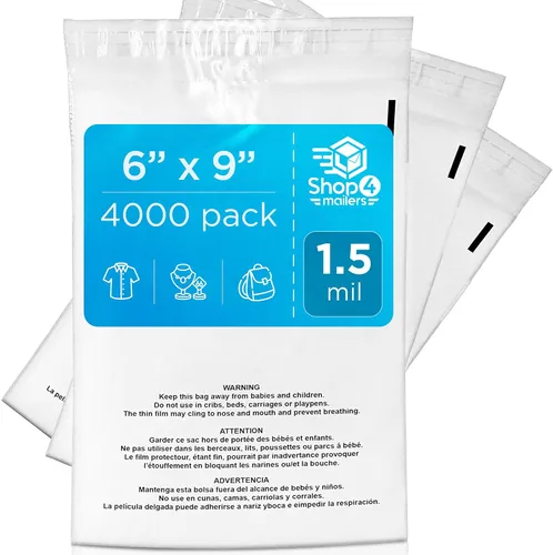Vista 8 de Shop4Mailers Bolsa de polietileno transparente de 6 x 9 con advertencia de asfixia – Adhesivo autosellante, bolsa transparente de 1.5 mil para FBA
