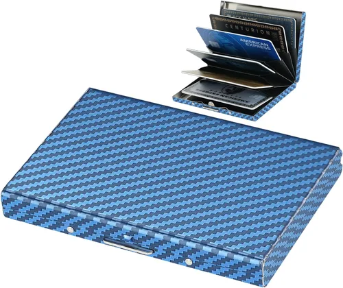 Vista 9 de BONSYL® Soporte para tarjetas de crédito, cartera delgada de metal con bloqueo RFID, con 6 ranuras para tarjetas, para mujeres y hombres.
