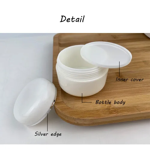 Vista 2 de Mini tarros de crema PP blanco de 0.7 fl oz, borde plateado, con tapa de tornillo y forro de PP, macetas de plástico recargables para muestras