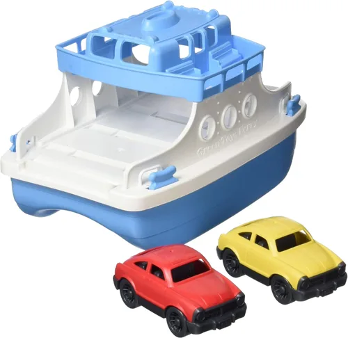 Vista 2 de Green Toys Ferry Boat, azul/blanco 4C - Juego de simulación, habilidades motoras, juguete de baño flotante para niños. Sin BPA, ftalatos, PVC. Apto