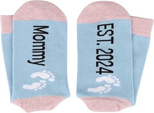 Vista 3 de CMNIM Nuevos padres regalos de embarazo papá y mamá Est 2024 Nuevos padres calcetines de padres primerizos regalos anuncio calcetines de regalo, Sock