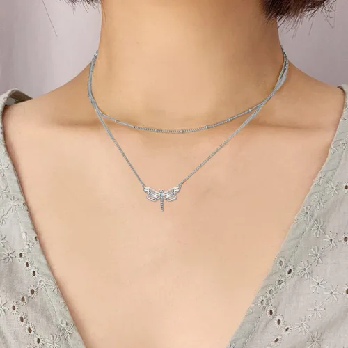 Vista 2 de MONGAS Árbol de la vida/cruz infinita/cerradura y llave/loto/hamsa/caballo/fresa/ópalo/látar/libélula/corazón/violín collar en capas de plata