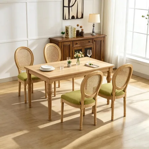 Vista 16 de French Country Set of 2 Dining Chairs, Linen Farmhouse Wood Chairs Beige