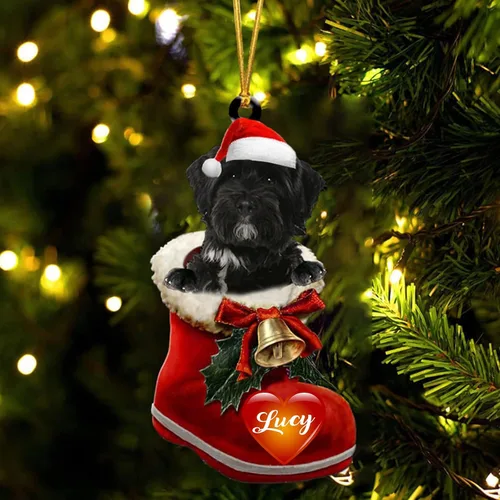 Vista 53 de Adorno de Navidad de perro afgano en bota de Papá Noel, adorno de nombre de perro personalizado, regalo para amante de los perros, decoración